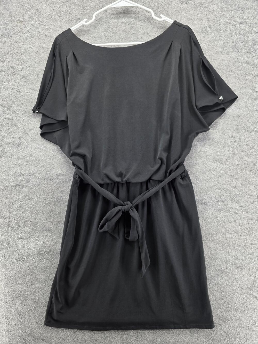 White House Black Market Dress Womens Small Black Short Sleeve Belted Button
